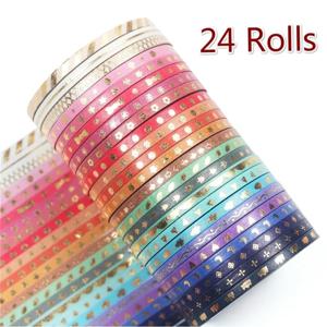 24 롤 반짝이 패턴 Washi 테이프 접착 스티커 핸드 일기 스티커 마스킹 테이프 장식 크리스마스 DIY 공예