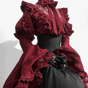 일본 카와이 JK 소녀 달콤한 귀여운 로리타 플레어 슬리브 셔츠 가을 Y2k 미적 레이스 패치 워크 블라우스 탑 여성 Chic Blusas
