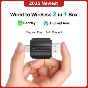 FLIXIVI 2025 2 in1 듀얼 인터페이스 무선 CarPlay/안드로이드 자동 무선 어댑터 스마트 미니 박스 플러그 고속 연결 범용
