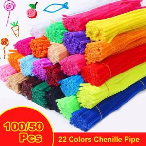 100/50Pcs 셔닐 실 줄기 대량 22 색 셔닐 실 파이프 클리너 줄기 어린이 예술 및 공예 프로젝트 및 장식 (6 mm x 12 인치)