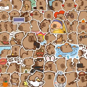 100pcs 만화 귀여운 Capybara 스티커 PVC 낙서 Stickr 미적 장식 스크랩북 DIY 어린이 전화 편지지 데칼