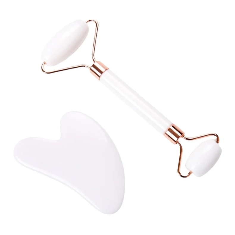 천연 수지 옥 롤러 Gua Sha 스크레이퍼 세트 핑크 Guasha 페이스 리프트 마사지 주름 이중 턱 리무버 뷰티 스킨 케어 도구