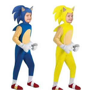 Sonics 만화 점프 슈트 바디 슈트 키즈 코스프레 변장 고슴도치 코스프레 의상 애니메이션 소년 소녀 흰색 장갑 할로윈 선물