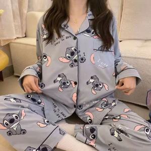 디즈니 봄 캐주얼 컴포트 파자마 세트 스티치 홈웨어 디즈니 홈웨어 귀여운 만화 스티치 캐주얼 파자마 세트