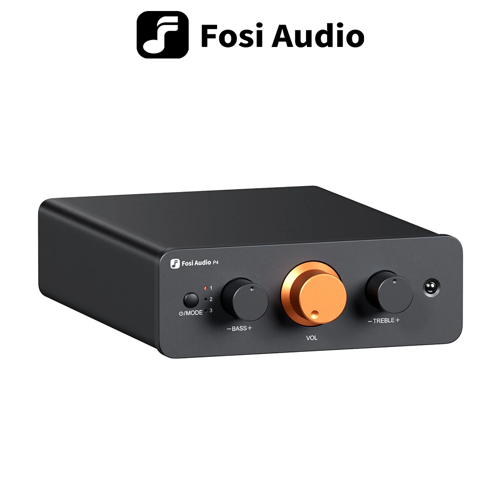 Fosi Audio P4 HiFi 프리앰프: 3개의 RCA 입력, EQ/바이패스, 교체 가능한 연산 증폭기, 오디오파일 시스템용 고음 및 저음 톤 제어