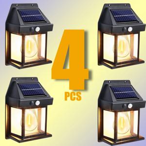 모션 센서와 태양열 전원 방수 야외 벽 조명 텅스텐 필라멘트 정원 마당 장식 LED 램프 3 모드 1-4Pcs
