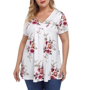 4XL 5XL 6XL 플러스 사이즈 T 셔츠 여성용 꽃 프린트 탑 v 넥 반팔 여름 루즈 캐주얼 여성 의류 레이디 티셔츠