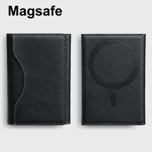 Magsafe 카드 홀더 PU 가죽 Trifold 마그네틱 카드 홀더 카드 가방 지갑 Apple for IPhone 16 15 14 13 12 Pro Max Mini