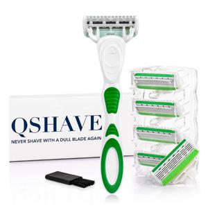 QShave 그린 시리즈 5 레이어 X5 블레이드 여성 비키니 다리 제모 면도기 발렌타인 데이 선물