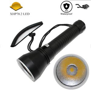 초강력 밝기 XHP70.2 LED 황색광 4000 루멘 다이빙 손전등 전술 26650 토치 수중 100M 방수, 수중손전등 잠수등 잠수 랜턴