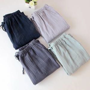 100% 거즈 코튼 홈 Drawstring 바지 느슨한 얇은 잠자는 바지 커플을위한 홈 바지 파자마 바지 잠옷 여성