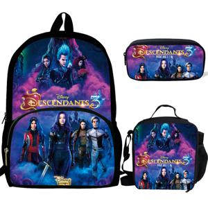 디즈니 3PCS 학교 가방 세트 자손 3 청소년을위한 인쇄 학교 배낭 소년 소녀 학생 여행 도서 가방 Schoolbags