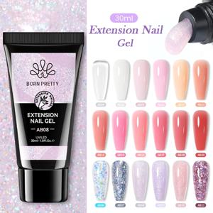 BORN PRETTY 30ml 글리터 아크릴 젤 핑거 익스텐션 매니큐어 실버 핑크 익스텐션 젤 폴리쉬 네일 슬립 솔루션