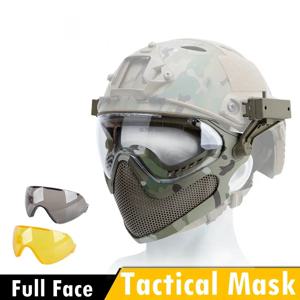 3 렌즈 슈팅 마스크 통기성 전술 페인트 볼 풀 페이스 마스크 Wargame Combat Airsoft CS 스틸 메쉬 보호 페이스 마스크