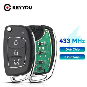 KEYYOU 자동차 원격 플립 키 Fob 현대 악센트 Ix35 IX45 I30 솔라리스 투손 I20 산타페 433Mhz ID46 칩