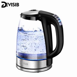 DEVISIB 2.0L 온도 조절 전기 유리 주전자, 커피 및 차 자동 꺼짐, 끓임 건조 보호, 4 시간 보온, 2200W