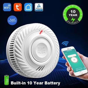 내장 10 년 배터리 연기 감지기 WiFi 기능 Tuya 스마트 홈 팔러 어린이 방 주방 상점 화재 소리 경보 센서