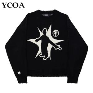 남성 겨울 스웨터 풀오버 니트 긴 소매 탑 힙합 한국 패션 하라주쿠 점퍼 Gorhic Coat Y2k streetwear Clothing