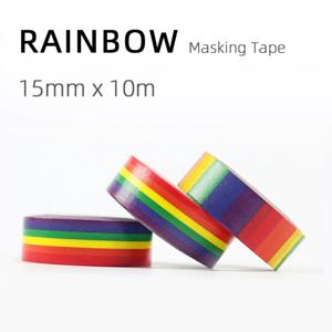 1pcs 15mm * 10m 접착제 기본 장식 마스킹 테이프 스티커 레인보우 컬러 Washi 테이프 선물 앨범 일기 세트
