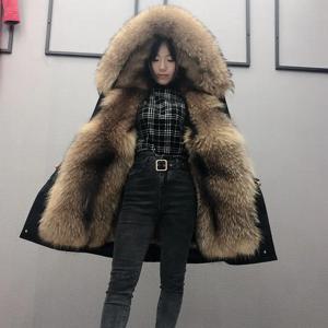 Lavelache 겨울 여성 리얼 밍크 모피 코트 슈퍼 빅 너구리 모피 칼라 후드 자켓 긴 두꺼운 따뜻한 분리형 파카