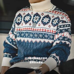 Maden 빈티지 페어 아일 니트 스웨터 크리스마스 따뜻한 터틀넥 니트 풀오버 헛간 스타일 남성용 겨울 따뜻한 니트웨어