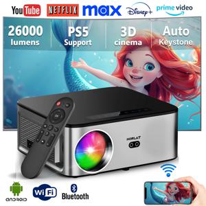HORLAT 4K 비디오 프로젝터 WiFi 6 Bluetooth 5.1 1100ANSI 자동 초점 6D 키스톤 야외 프로젝터 휴대용 홈 비디오 프로젝터