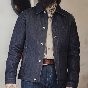Maden Workwear 아메리칸 빈티지 헤비급 오리지널 카우 자켓 Amei Clicker Lapel 오리지널 컬러 데님 자켓 남성 가을