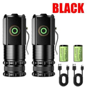 2000LM 슈퍼 밝은 USB 충전식 손전등 강력한 미니 EDC LED 손전등 캠핑 라이트 전원 표시기