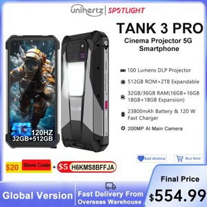 Unihertz Tank 3 Pro 8849, 100루멘 120Hz 프로젝터, 32GB/36GB RAM, 512GB ROM, 23800mAh 120W 고속 충전기, 5G, 200MP 카메라