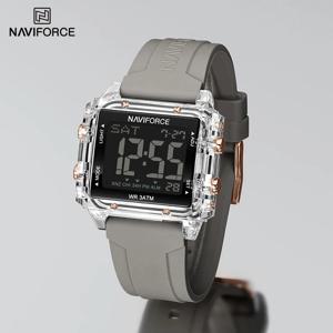 NAVIFORCE 여성용 시계 캐주얼 방수 요일 및 날짜 Dispay 실리콘 스트랩 여성용 손목 시계 LCD 디지털 전자 시계
