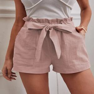 세련된 솔리드 컬러 화이트 반바지 여성 포켓 Drawstring 캐주얼 짧은 바지 여름 데일리 바지