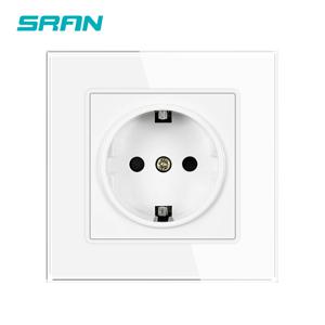 SRAN EU RU 벽 전기 소켓 16A 220V 82*82mm 강화 유리 전원 콘센트 홈 개선 화이트/블랙