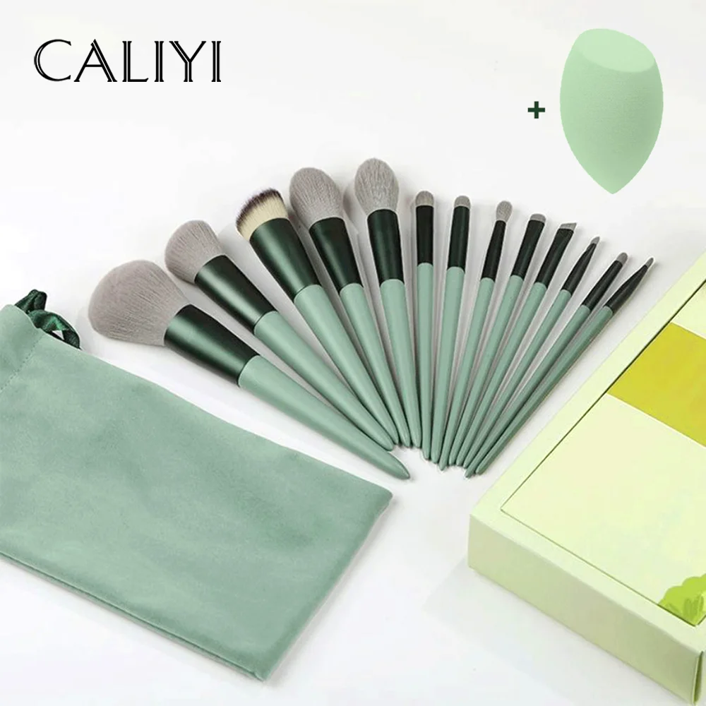 CALIYI 메이크업 브러쉬 스폰지 세트, 여성용 화장품, 염소 헤어 도구, 전문 아이 섀도우 파운데이션, 블러쉬 믹서기 에그