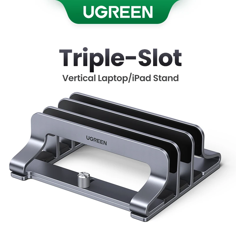 UGREEN 수직 노트북 스탠드, 트리플 슬롯 알루미늄 노트북 스탠드, 맥북 에어 프로 태블릿 아이패드 폰 거치대