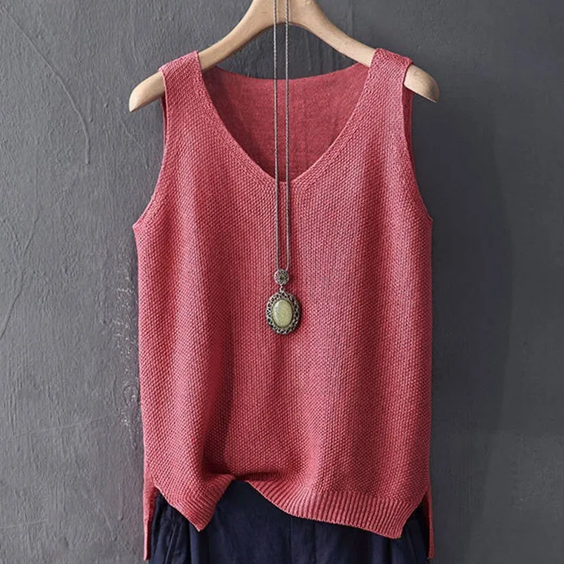 Blusas Mujer De Moda 2024 블라우스 여성 여름 민소매 니트 블라우스 셔츠 여성 의류 v 넥 블라우스 여성 탑 셔츠 C855