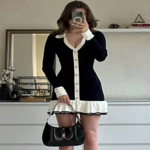 Tossy Ruffled Bow 니트 미니 드레스 여성 여름 Backless 대비 카디건 레이스 업 우아한 드레스 여성 니트 붕대 드레스