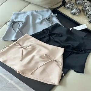 보우 레이스 업 새틴 Y2k 미니 스커트 여성 핑크 한국어 스타일 a 라인 스커트 여름 2024 하이 웨이스트 섹시 슬림 스위트 숏 스커트 New