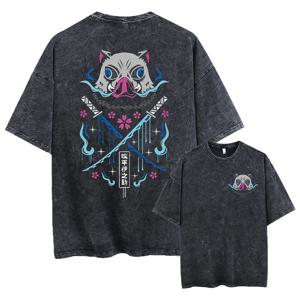남성용 Acid TShirt streetwear 오버 사이즈 일본 애니메이션 그래픽 t 셔츠 여름 워시 블랙 티셔츠 하라주쿠 코튼 티셔츠 탑