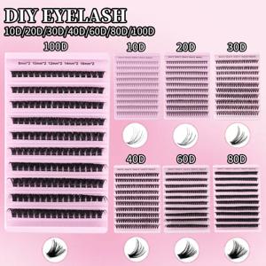 MIAOJIE 200pcs 30D 클러스터 가짜 속눈썹 세트, DIY 속눈썹 연장, 0.05mm 두께, D 컬, 혼합 길이 8-16mm