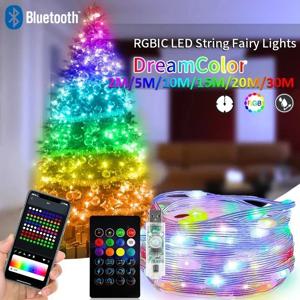 Dreamcolor RGBIC LED 스트립 방수 블루투스 스마트 요정 빛 음악 픽업 드림 컬러 라이트 APP 제어 DIY 파티 크리스마스