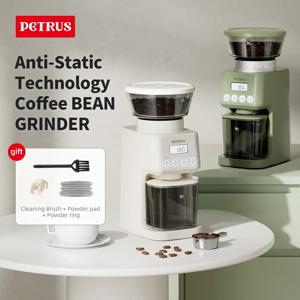 51 가지 정밀한 설정을 갖춘 Petrus 전기 커피 콩 그라인더 디지털 타이머 디스플레이가있는 스테인레스 스틸 원추형 버 그라인더