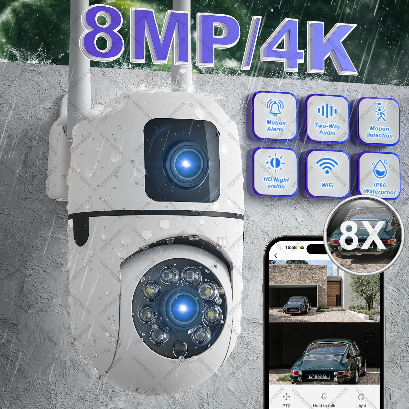 10MP 듀얼 렌즈 IP 카메라 야외 Wifi 감시 카메라 PTZ 듀얼 스크린 AI 자동 추적 보안 보호 비디오 방수