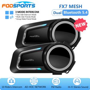 2Pcs Fodsporst FX7 메쉬 인터콤 오토바이 헬멧 헤드셋 듀얼 블루투스 5.4 모토 인터폰, 10 라이더 2000M, FM 라디오