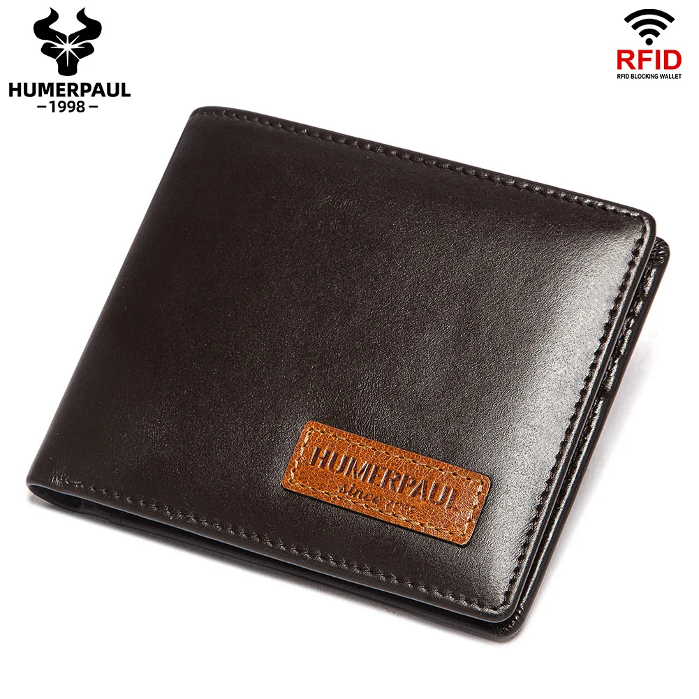 HUMERPAUL Airtag 지갑 남성용 진짜 가죽 RFID Trifold 카드 홀더 케이스 ID 창 슬림 분실 방지 지갑