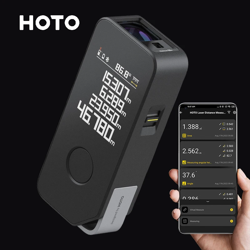 HOTO 스마트 레이저 측정 프로 LED 디스플레이 지능형 디지털 레이저 테이프 측정 도구 충전식 레이저 눈금자 거리 측정기