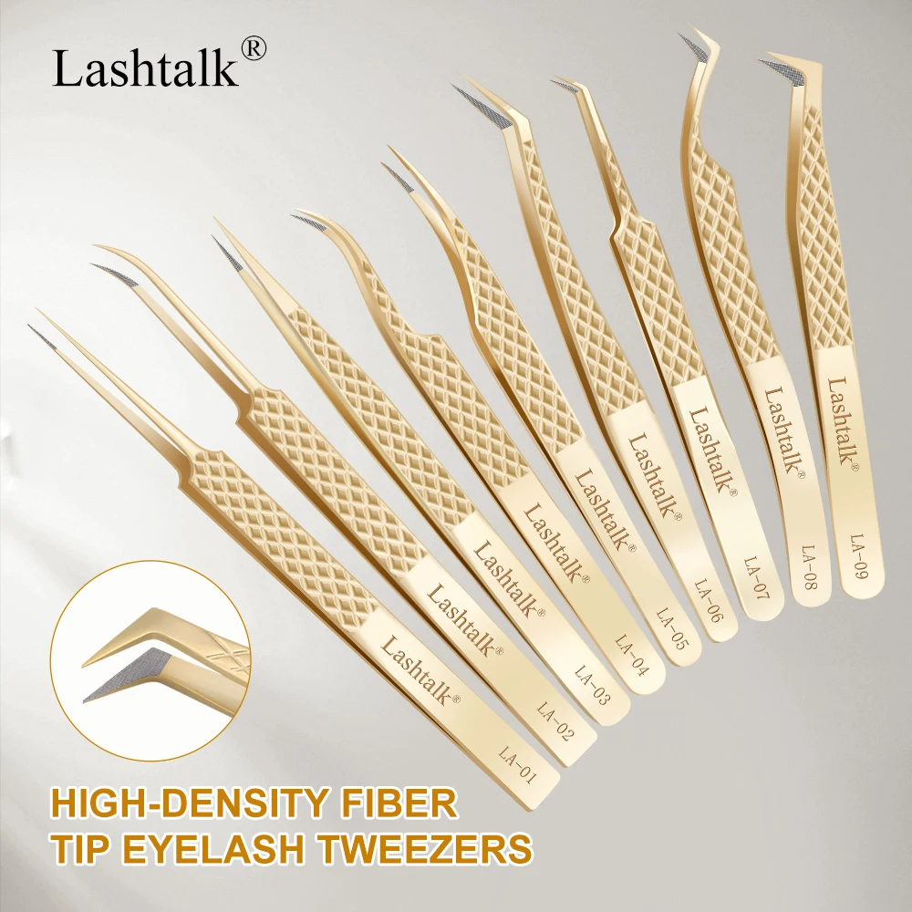 Lashtalk 정밀 섬유 팁 핀셋 속눈썹 연장 다이아몬드 그립 미끄럼 방지 프리미엄 골드 스테인레스 스틸 메이크업 From Nagaraku