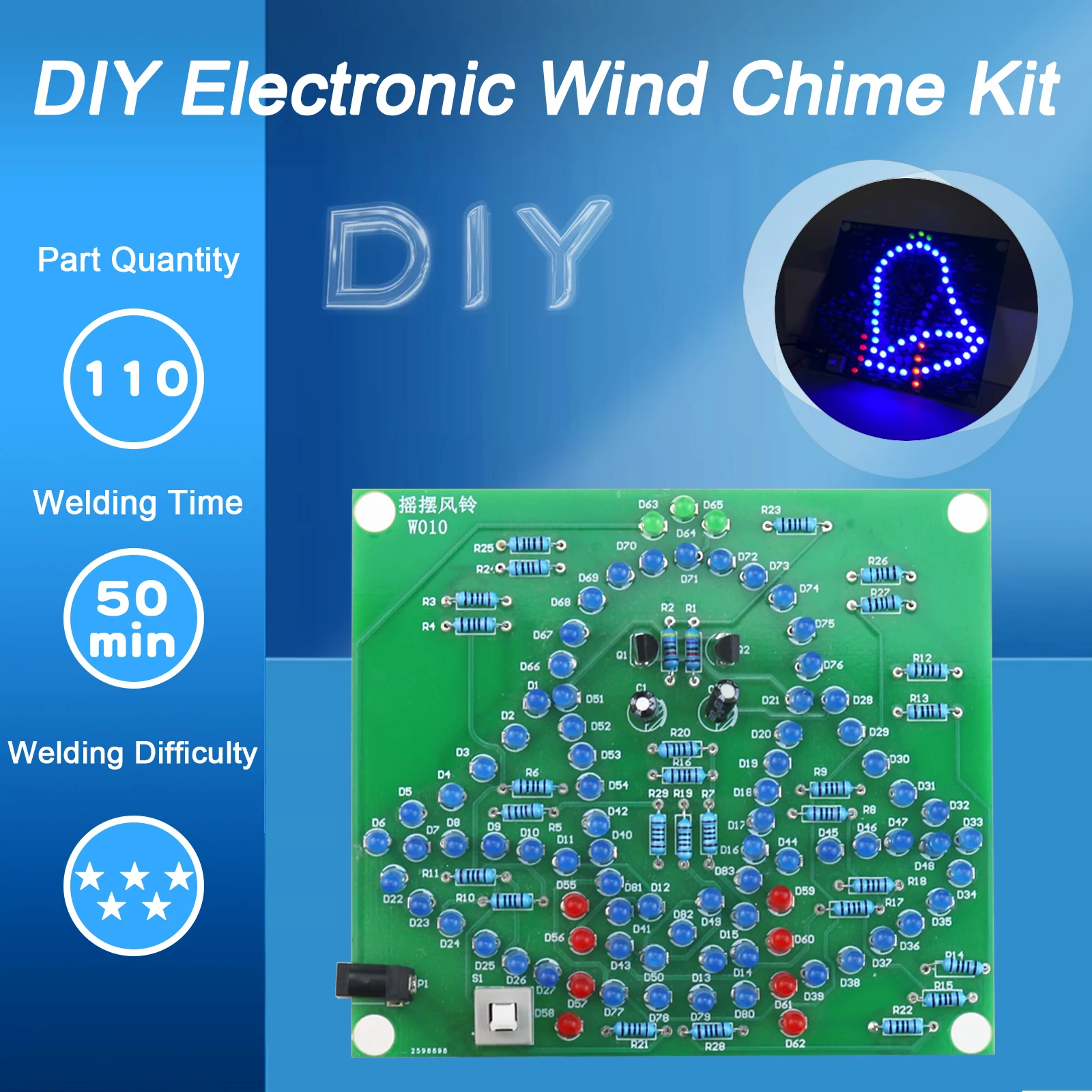 실험실 스윙 벨 DIY Windbell 재미 납땜 전자 스윙 벨 바람 차임 95 LED 깜박이는 빛 DC 5V 학습 키트