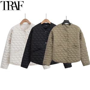 TRAF Womens Coats 겨울 솔리드 파카 가을 하트 패딩 자켓 긴 소매 퀼트 자켓 여성 경량 패딩 겉옷