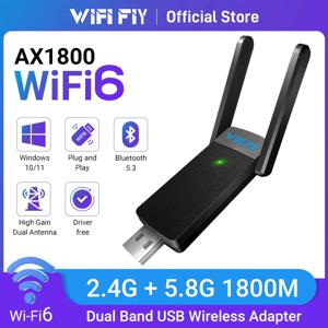 Bluetooth 5.3 1800Mbps WiFi6 USB 어댑터 듀얼 밴드 2.4G/5GHz 무선 WiFi 수신기 USB 3.0 동글 네트워크 카드 (PC Win 10/11 용)
