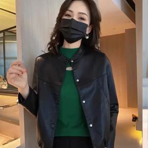 루즈핏 소가죽 자켓 PU 소재 루즈핏 짧은 스타일 라벨 제거 여성용 소가죽 자켓 가죽 재킷 소가죽 자켓